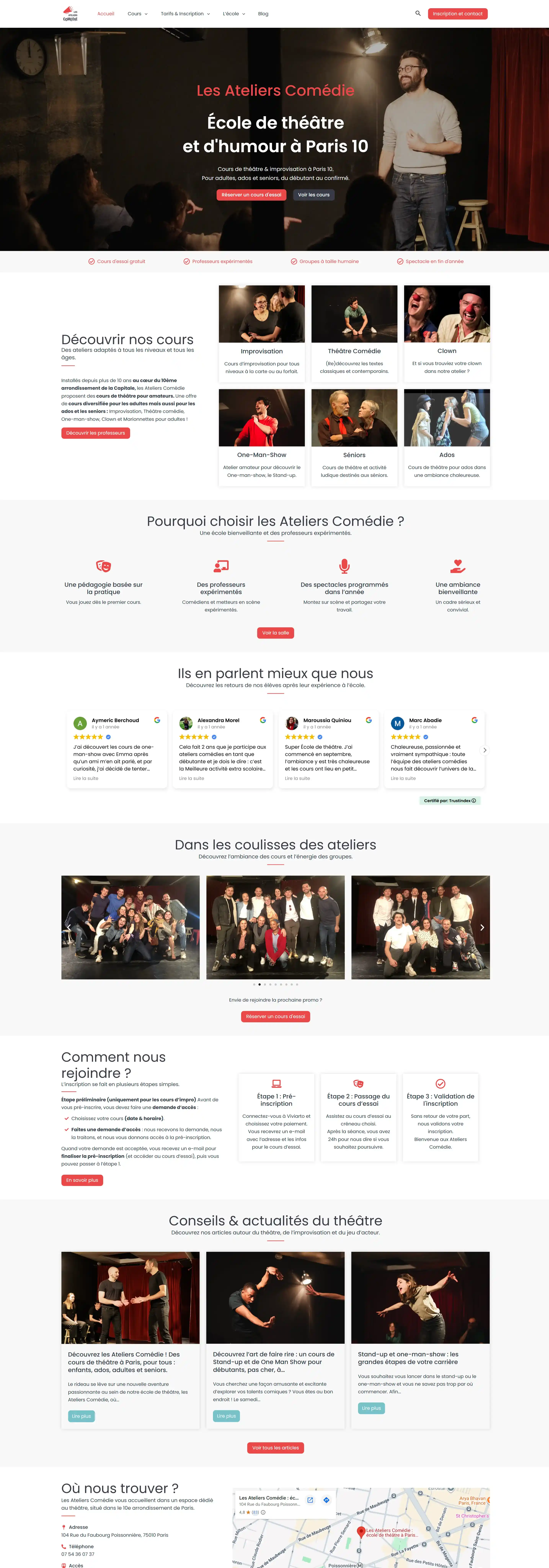 Screenshot du site Refonte des ateliers comedie