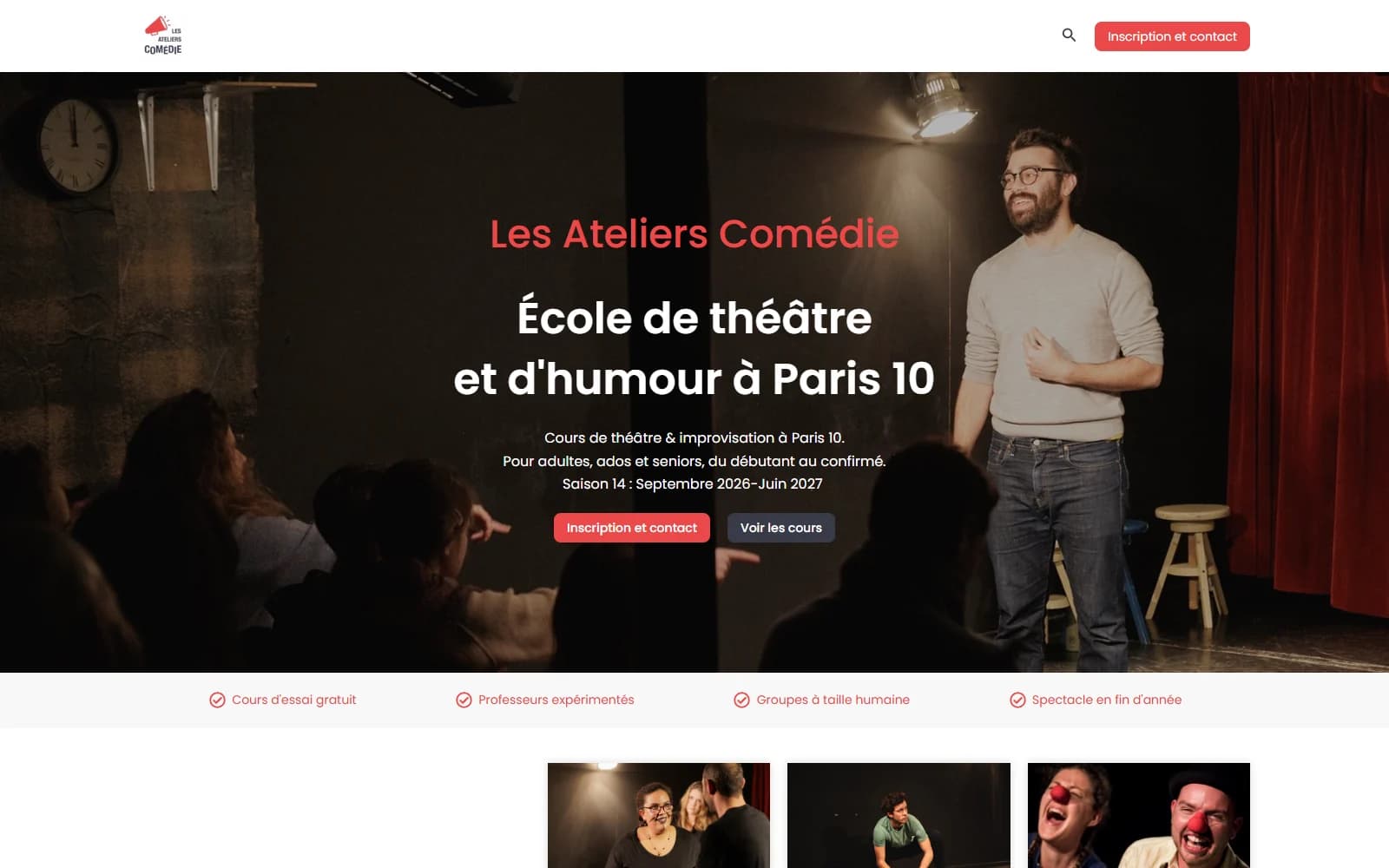 Aperçu du site Refonte des ateliers comedie